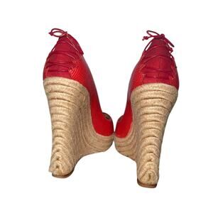 Y2K Red snake embossed Alexandra Neel espadrille wedges with lace up detail 7.5